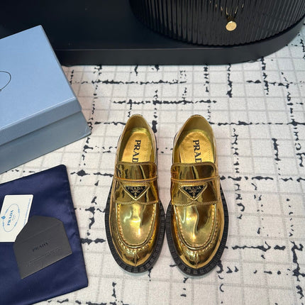 PRA SCHOCOLATE BRUSHED LOAFERS METALLIC GOLD CALFSKIN