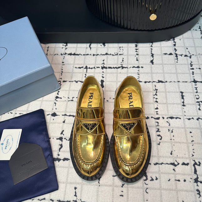 PRA SCHOCOLATE BRUSHED LOAFERS METALLIC GOLD CALFSKIN