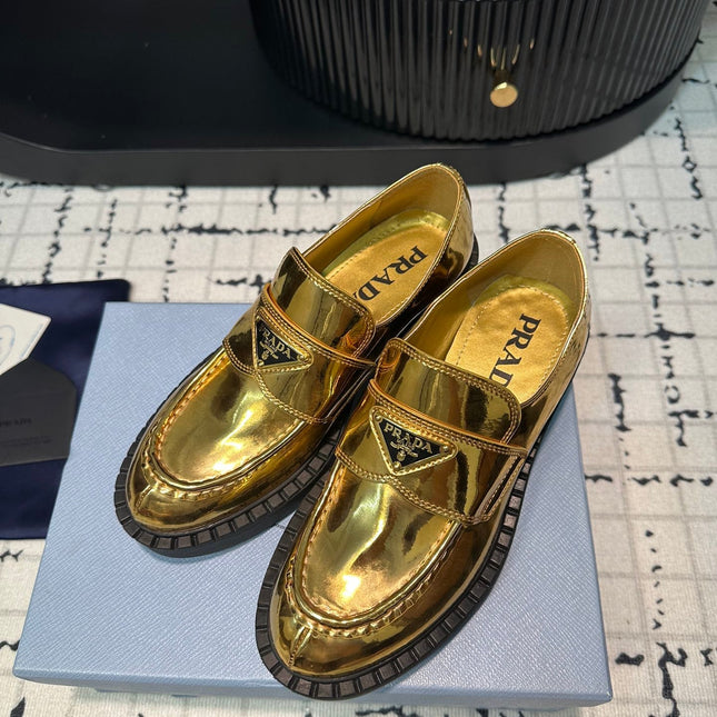 PRA SCHOCOLATE BRUSHED LOAFERS METALLIC GOLD CALFSKIN