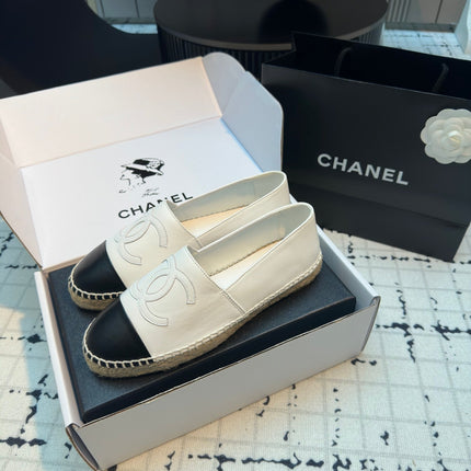 ESPADRILLES LOAFERS IN BLACK MIX WHITE LAMBSKIN