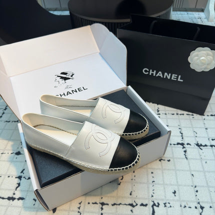 ESPADRILLES LOAFERS IN BLACK MIX WHITE LAMBSKIN