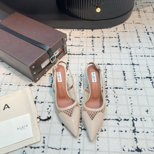 ALAIA SLINGBACKS 5 CM IN BEIGE CREAM CALFSKIN WITH MESH