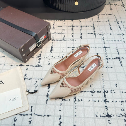ALAIA SLINGBACKS 5 CM IN BEIGE CREAM CALFSKIN WITH MESH