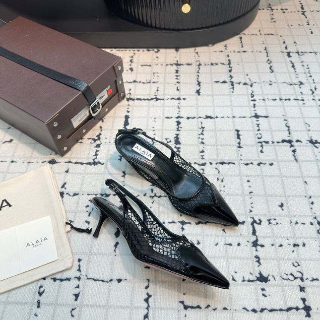 ALAIA SLINGBACKS 5 CM IN BLACK CALFSKIN WITH MESH