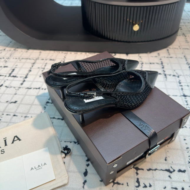 ALAIA SLINGBACKS 5 CM IN BLACK CALFSKIN WITH MESH