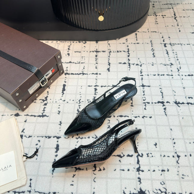 ALAIA SLINGBACKS 5 CM IN BLACK CALFSKIN WITH MESH