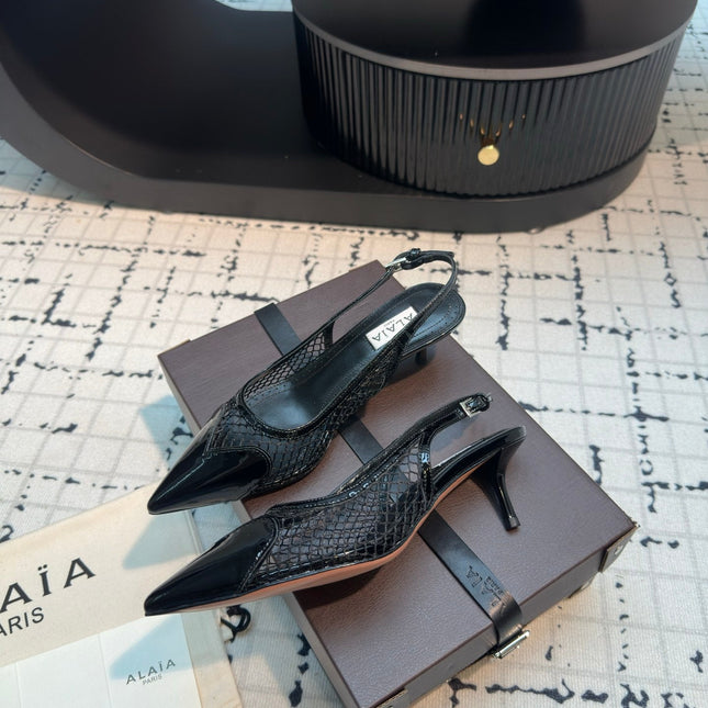 ALAIA SLINGBACKS 5 CM IN BLACK CALFSKIN WITH MESH