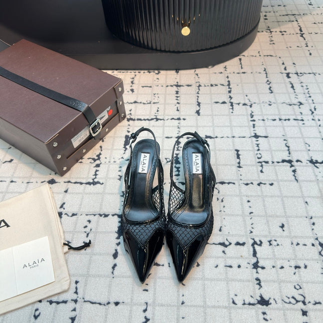 ALAIA SLINGBACKS 5 CM IN BLACK CALFSKIN WITH MESH