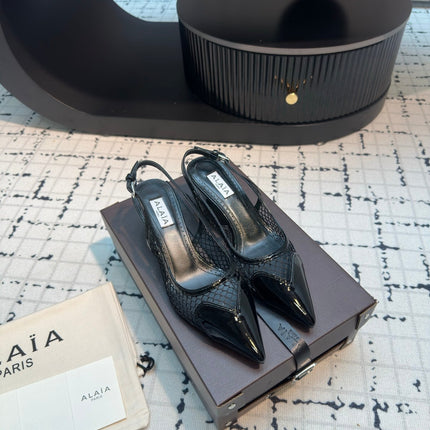 ALAIA SLINGBACKS 5 CM IN BLACK CALFSKIN WITH MESH