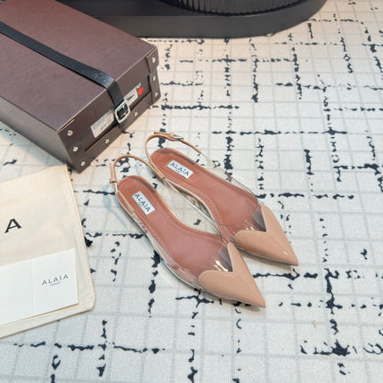 ALAIA FLAT SLINGBACK IN BEIGE BISQUE PATENT CALFSKIN AND FILM
