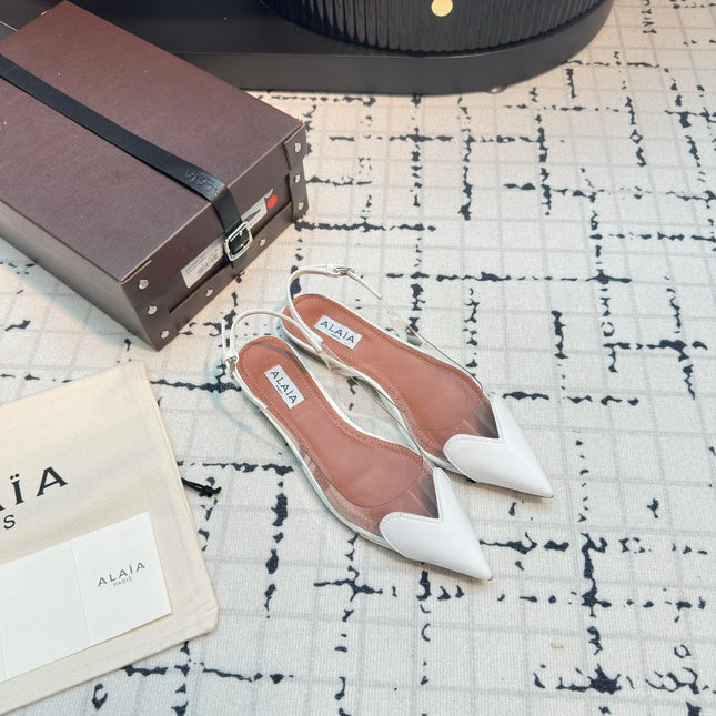 ALAIA FLAT SLINGBACK IN WHITE PATENT CALFSKIN AND FILM