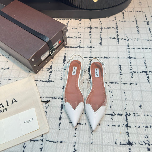 ALAIA FLAT SLINGBACK IN WHITE PATENT CALFSKIN AND FILM