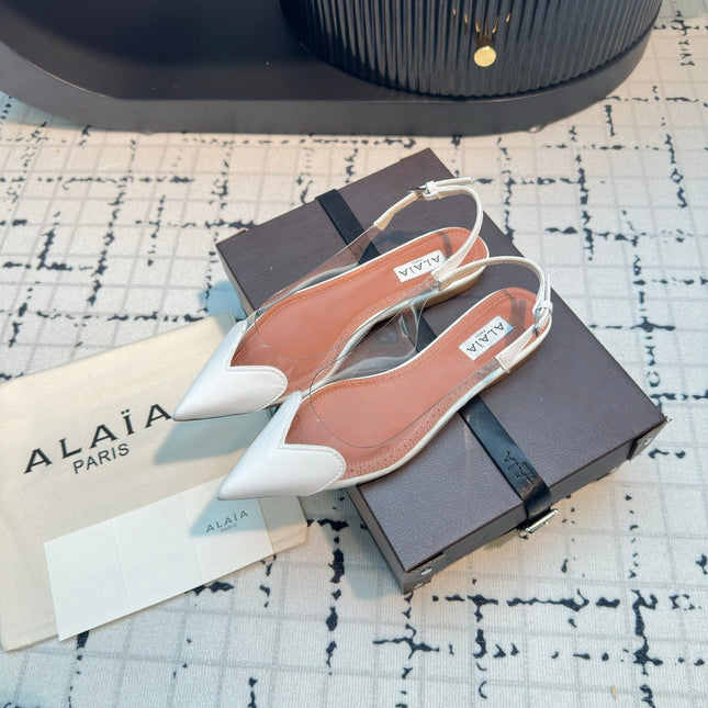 ALAIA FLAT SLINGBACK IN WHITE PATENT CALFSKIN AND FILM