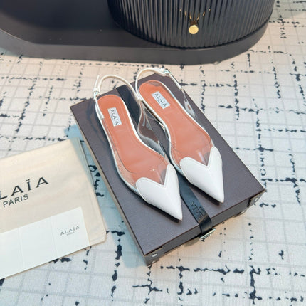ALAIA FLAT SLINGBACK IN WHITE PATENT CALFSKIN AND FILM