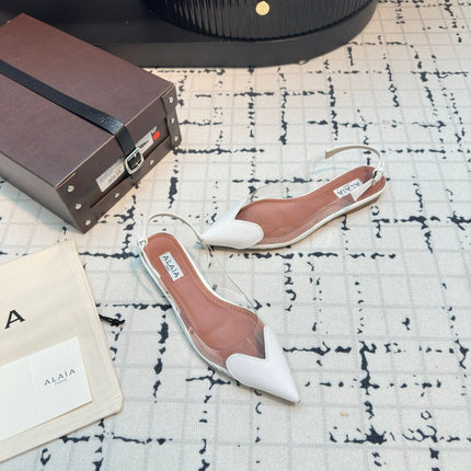 ALAIA FLAT SLINGBACK IN WHITE PATENT CALFSKIN AND FILM