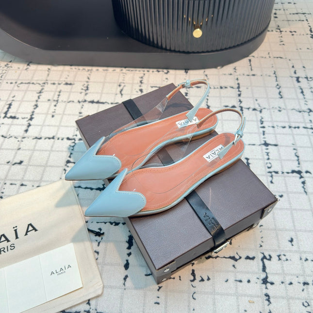 ALAIA FLAT SLINGBACK IN LIGHT BLUE PATENT CALFSKIN AND FILM