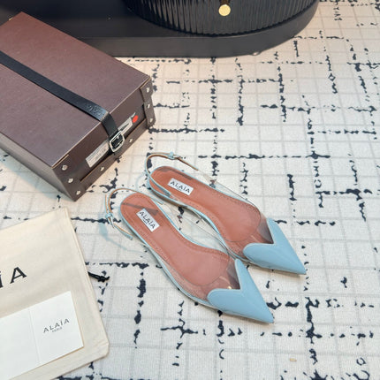 ALAIA FLAT SLINGBACK IN LIGHT BLUE PATENT CALFSKIN AND FILM