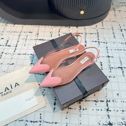 ALAIA FLAT SLINGBACK IN ROSE PINK PATENT CALFSKIN AND FILM