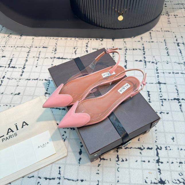 ALAIA FLAT SLINGBACK IN ROSE PINK PATENT CALFSKIN AND FILM