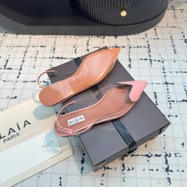 ALAIA FLAT SLINGBACK IN ROSE PINK PATENT CALFSKIN AND FILM