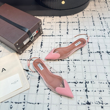 ALAIA FLAT SLINGBACK IN ROSE PINK PATENT CALFSKIN AND FILM