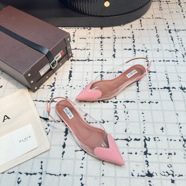 ALAIA FLAT SLINGBACK IN ROSE PINK PATENT CALFSKIN AND FILM