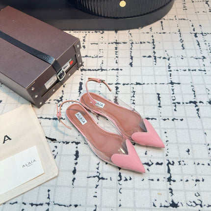 ALAIA FLAT SLINGBACK IN ROSE PINK PATENT CALFSKIN AND FILM