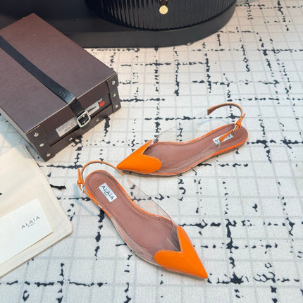 ALAIA FLAT SLINGBACK IN TIGER ORANGE PATENT CALFSKIN AND FILM