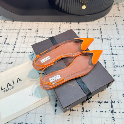 ALAIA FLAT SLINGBACK IN TIGER ORANGE PATENT CALFSKIN AND FILM