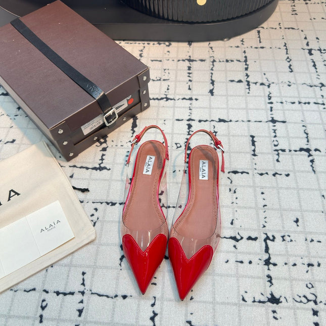 ALAIA FLAT SLINGBACK IN CHERRY RED PATENT CALFSKIN AND FILM