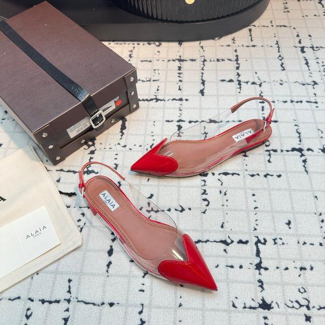 ALAIA FLAT SLINGBACK IN CHERRY RED PATENT CALFSKIN AND FILM