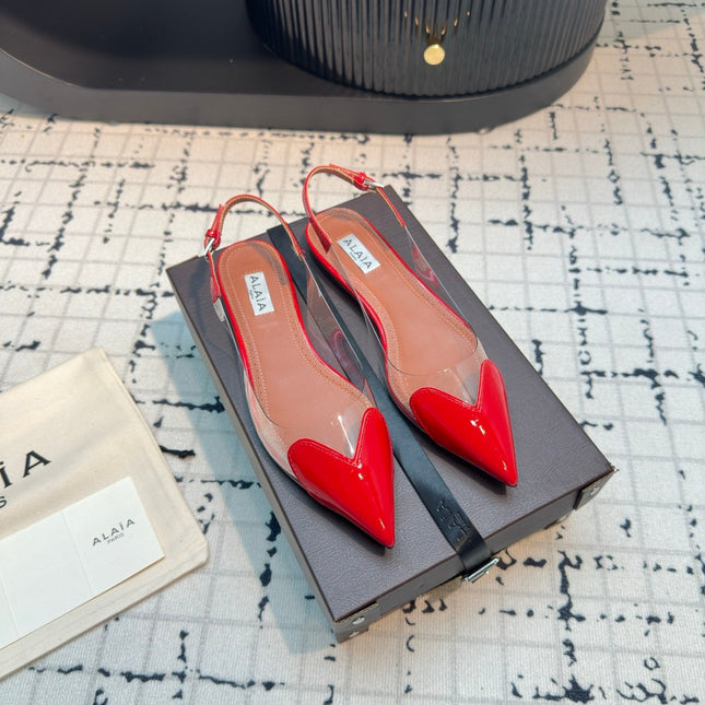 ALAIA FLAT SLINGBACK IN CHERRY RED PATENT CALFSKIN AND FILM