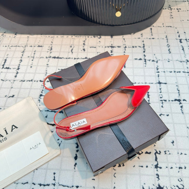 ALAIA FLAT SLINGBACK IN CHERRY RED PATENT CALFSKIN AND FILM