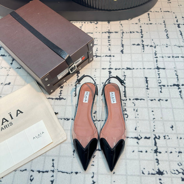 ALAIA FLAT SLINGBACK IN BLACK PATENT CALFSKIN AND FILM