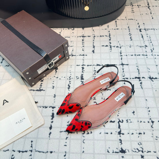 ALAIA FLAT SLINGBACK IN CHERRY RED PATENT CALFSKIN AND FILM
