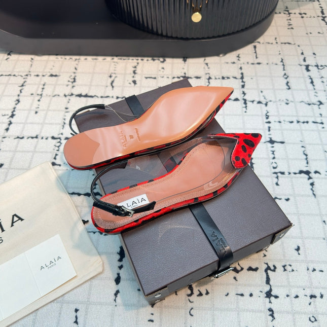 ALAIA FLAT SLINGBACK IN CHERRY RED PATENT CALFSKIN AND FILM