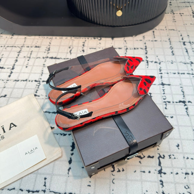 ALAIA FLAT SLINGBACK IN CHERRY RED PATENT CALFSKIN AND FILM
