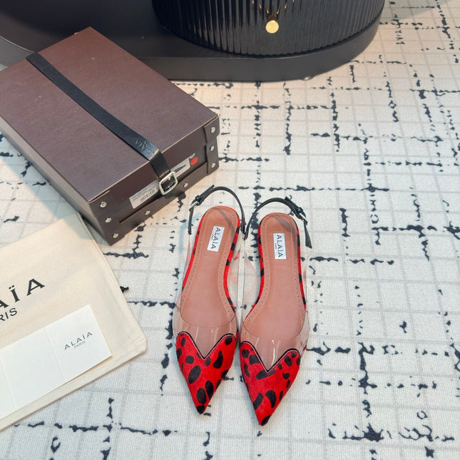 ALAIA FLAT SLINGBACK IN CHERRY RED PATENT CALFSKIN AND FILM