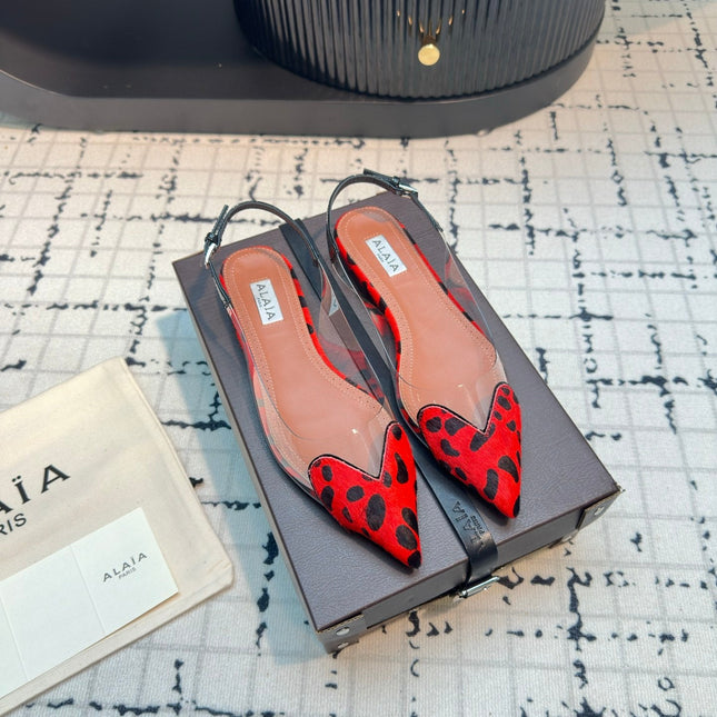 ALAIA FLAT SLINGBACK IN CHERRY RED PATENT CALFSKIN AND FILM