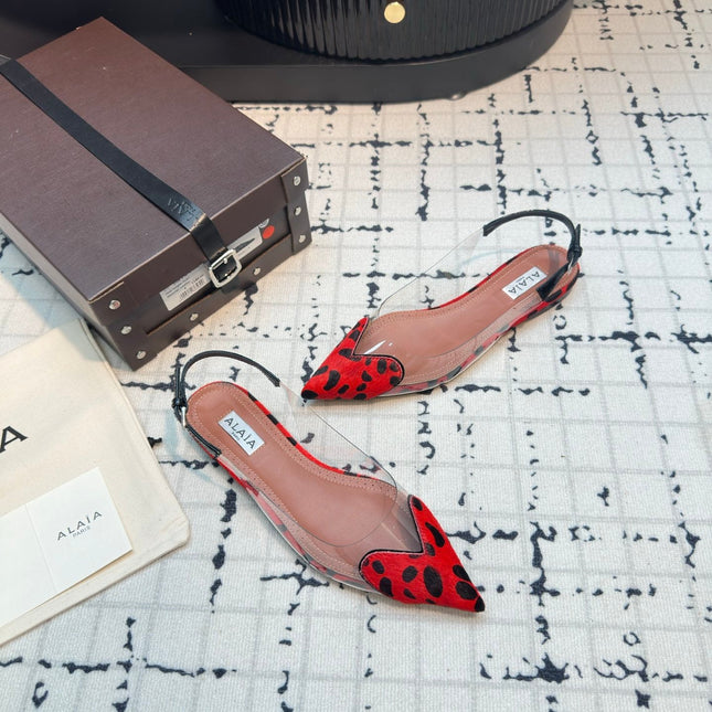 ALAIA FLAT SLINGBACK IN CHERRY RED PATENT CALFSKIN AND FILM