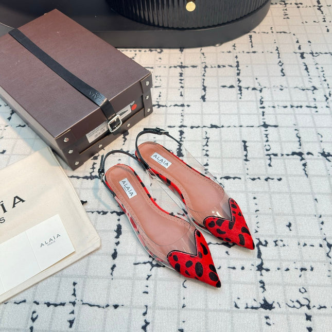 ALAIA FLAT SLINGBACK IN CHERRY RED PATENT CALFSKIN AND FILM