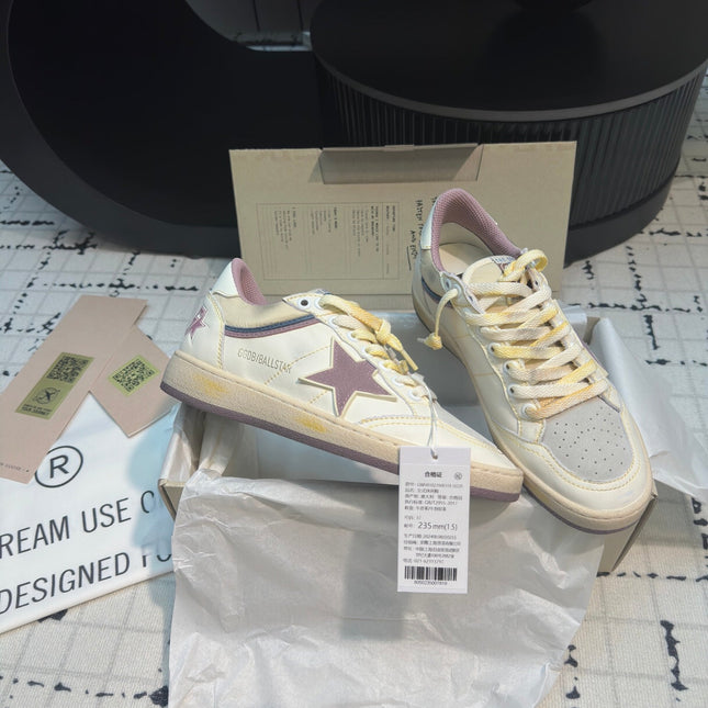 BALL STAR SNEAKERS WHITE CALFSKIN WITH HURRICANE PURPLE STAR