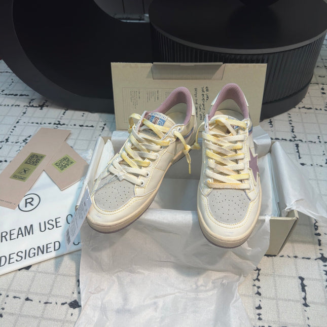 BALL STAR SNEAKERS WHITE CALFSKIN WITH HURRICANE PURPLE STAR