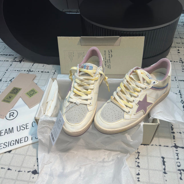 BALL STAR SNEAKERS WHITE CALFSKIN WITH HURRICANE PURPLE STAR