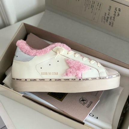 HI STAR SNEAKERS WHITE CALFSKIN WITH PINK WOOL STAR