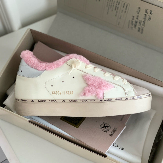 HI STAR SNEAKERS WHITE CALFSKIN WITH PINK WOOL STAR