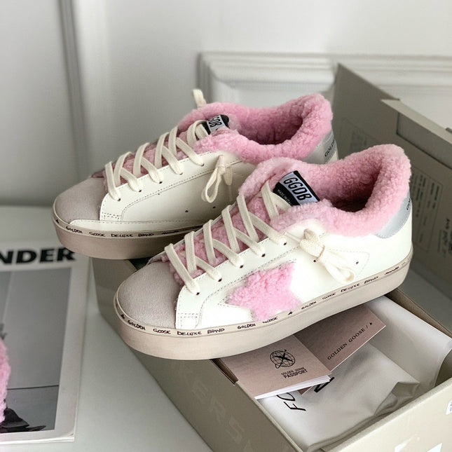 HI STAR SNEAKERS WHITE CALFSKIN WITH PINK WOOL STAR