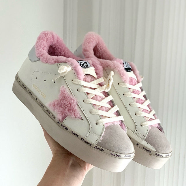 HI STAR SNEAKERS WHITE CALFSKIN WITH PINK WOOL STAR
