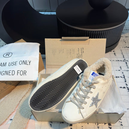 SUPER STAR SNEAKERS WHITE CALFSKIN WITH SILVER GLITTER STAR