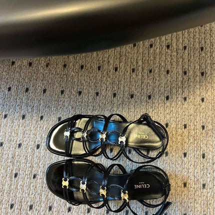 CLEMENCE MULTI TRIOMPHE 45 MM SANDAL IN BLACK LAMBSKIN
